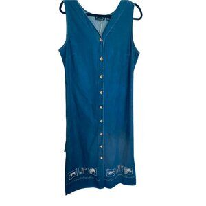 Vintage 90's Women's M.P.H. Blues Denim Tie-Back Midi Dress Size 16